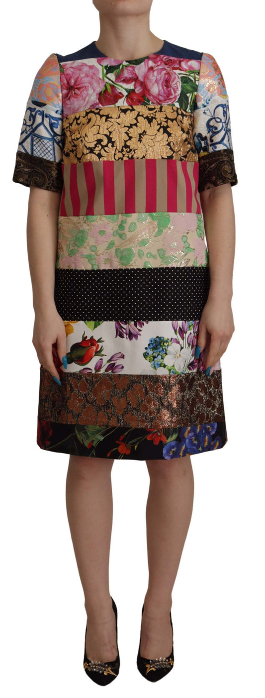 Dolce & Gabbana – Mehrfarbiges Minikleid aus Jquard mit Pachwork-Blumenmuster