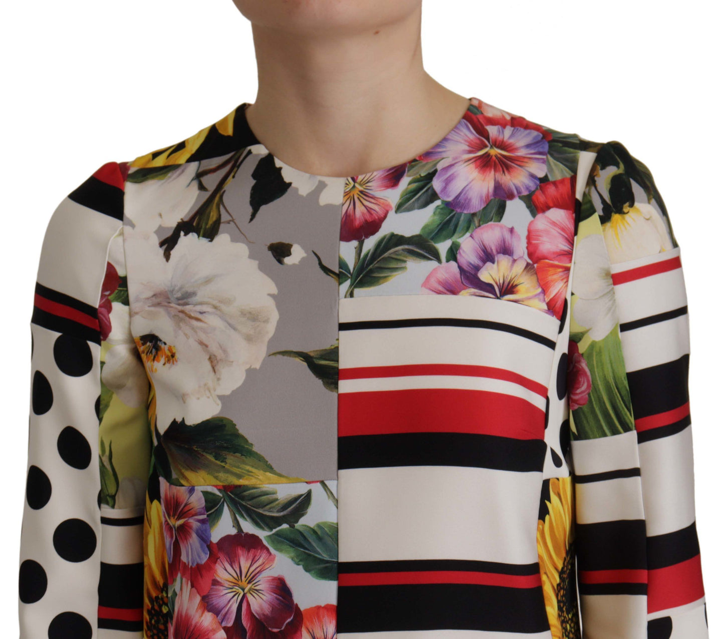 Robe fourreau en patchwork floral multicolore en charmeuse Dolce & Gabbana
