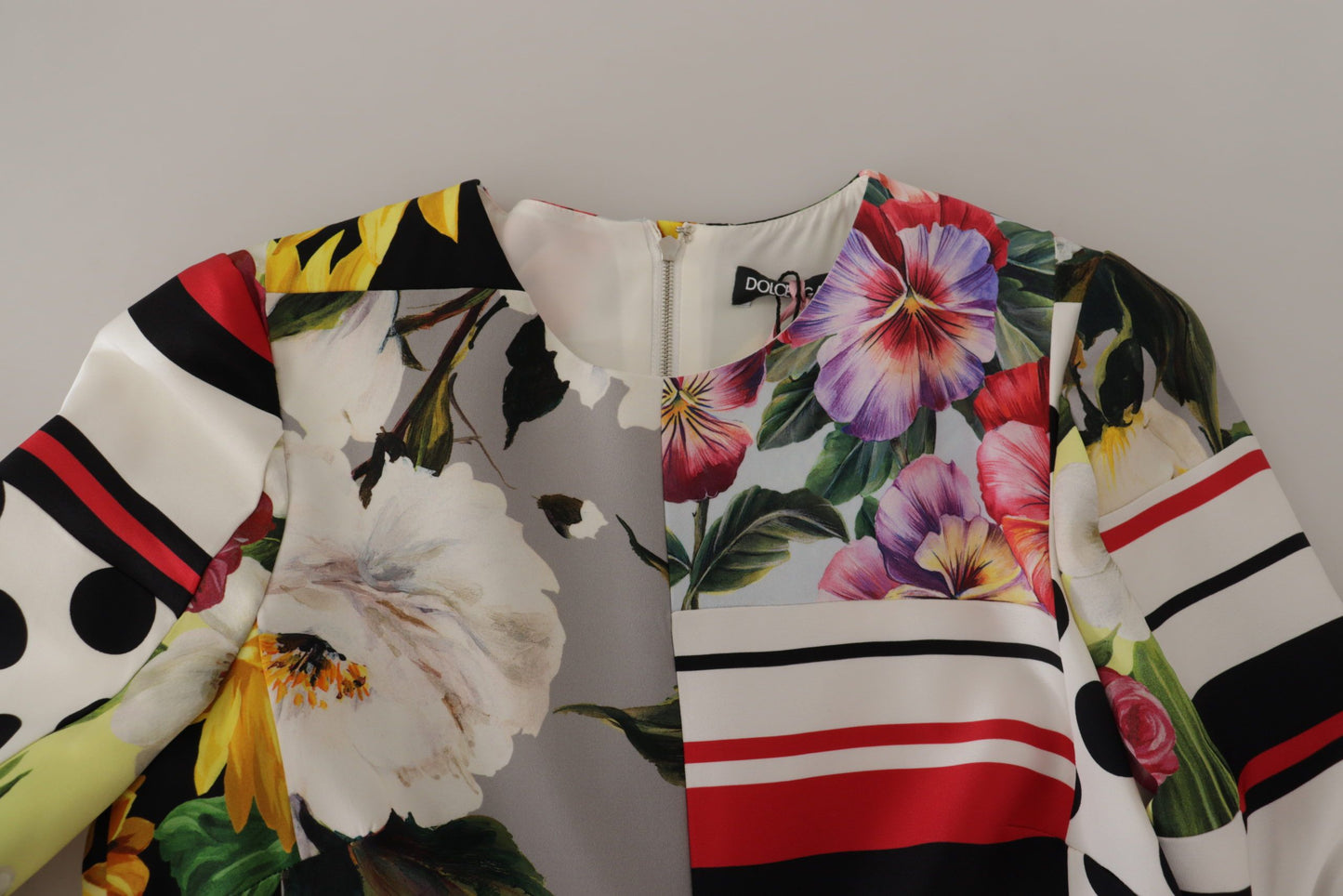 Robe fourreau en patchwork floral multicolore en charmeuse Dolce & Gabbana