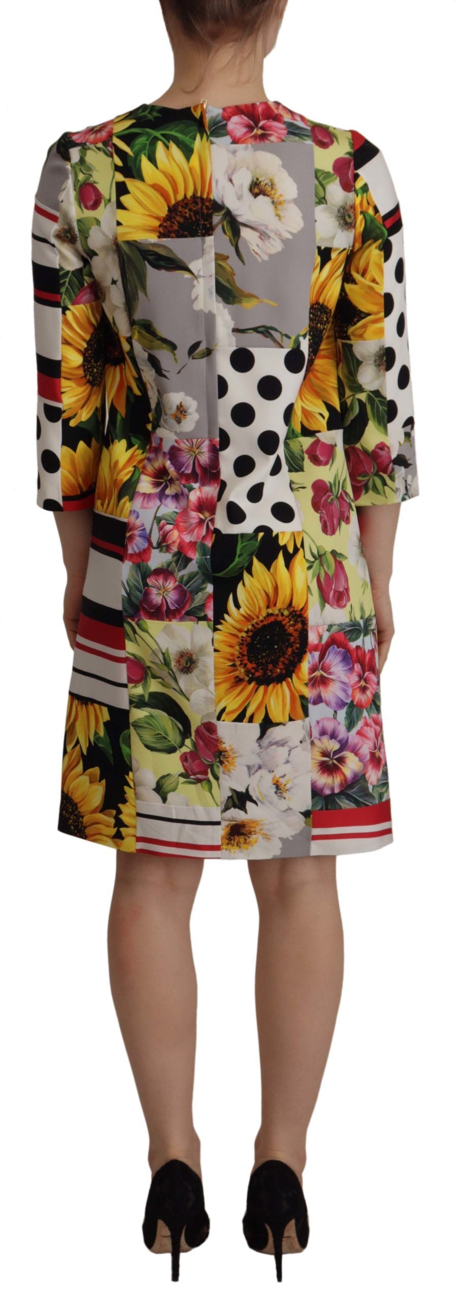 Robe fourreau en patchwork floral multicolore en charmeuse Dolce & Gabbana