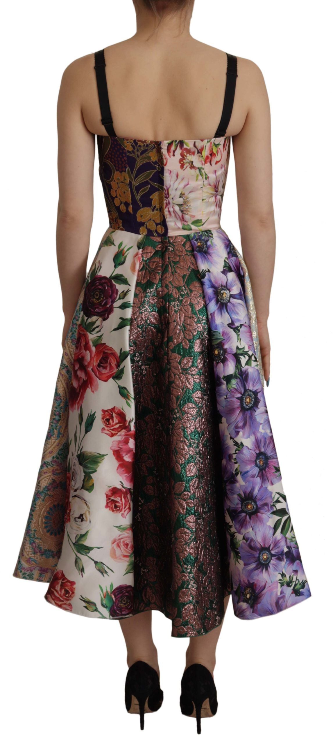 Robe mi-longue Dolce & Gabbana en patchwork de soie à imprimé floral