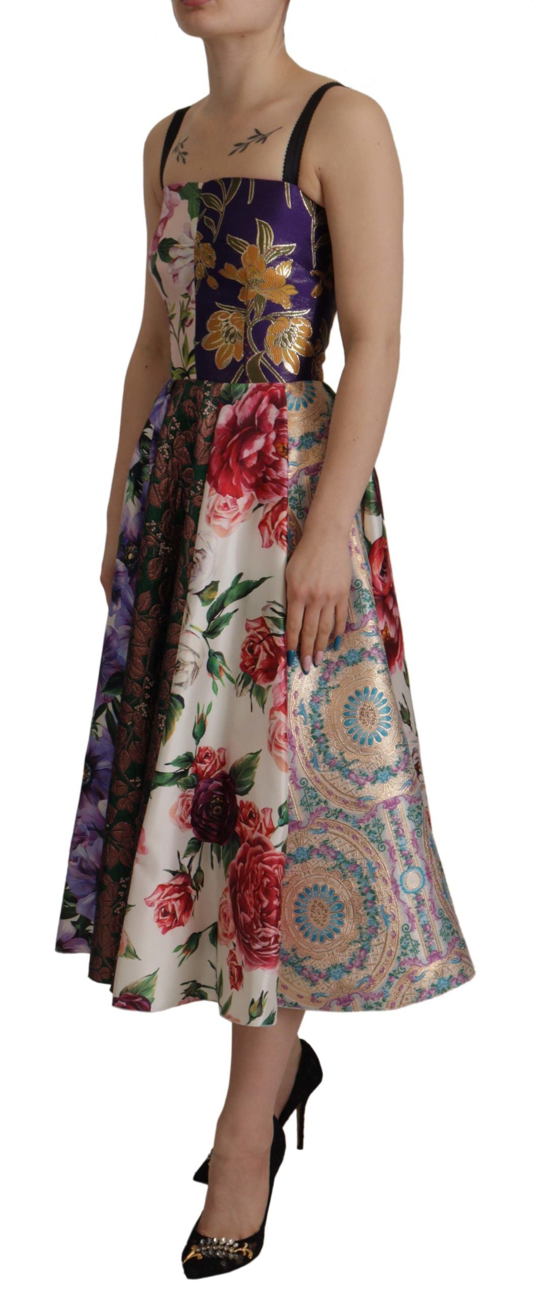 Robe mi-longue Dolce & Gabbana en patchwork de soie à imprimé floral