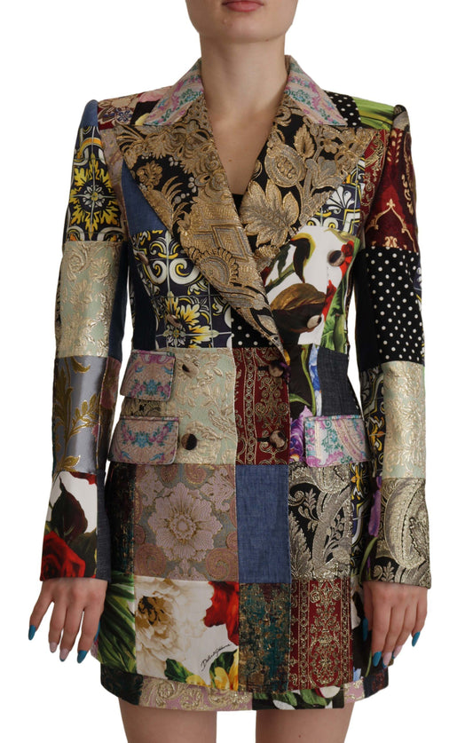 Dolce & Gabbana Mehrfarbige, zweireihige Blazerjacke aus Patchwork-Jacquard