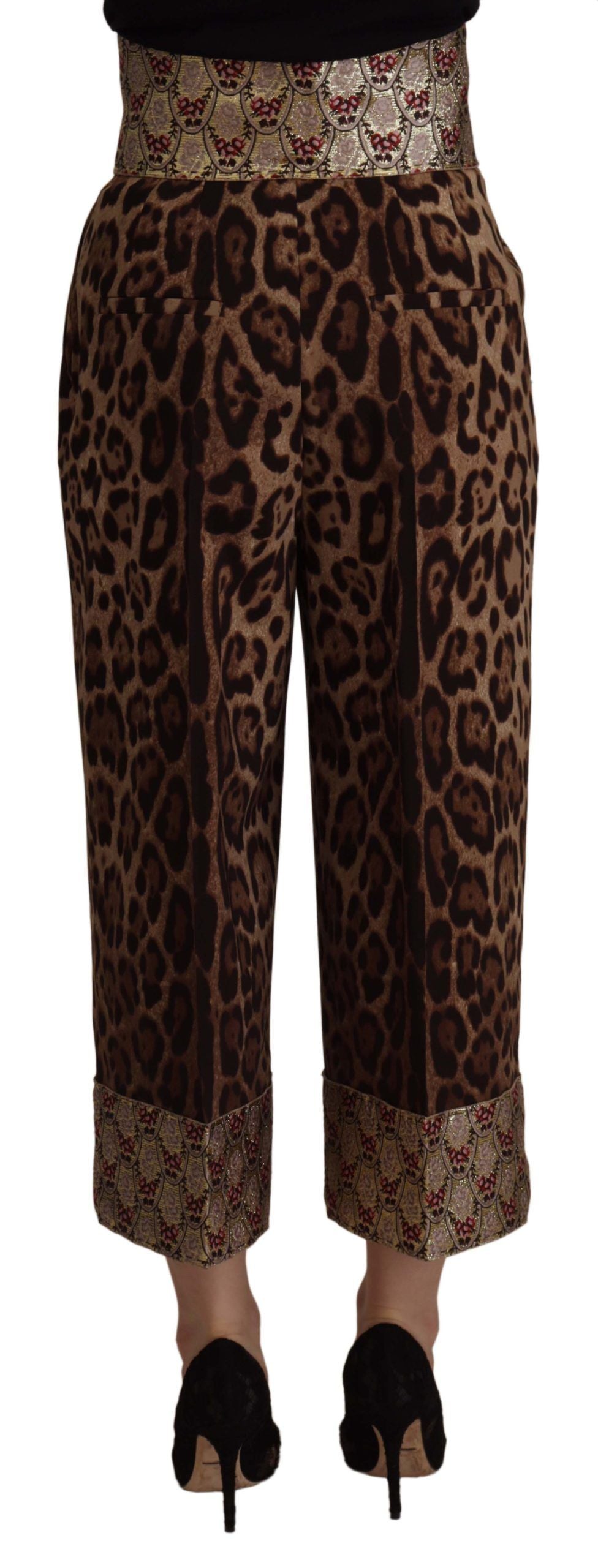 Pantalon taille haute en jacquard doré léopard marron Dolce & Gabbana