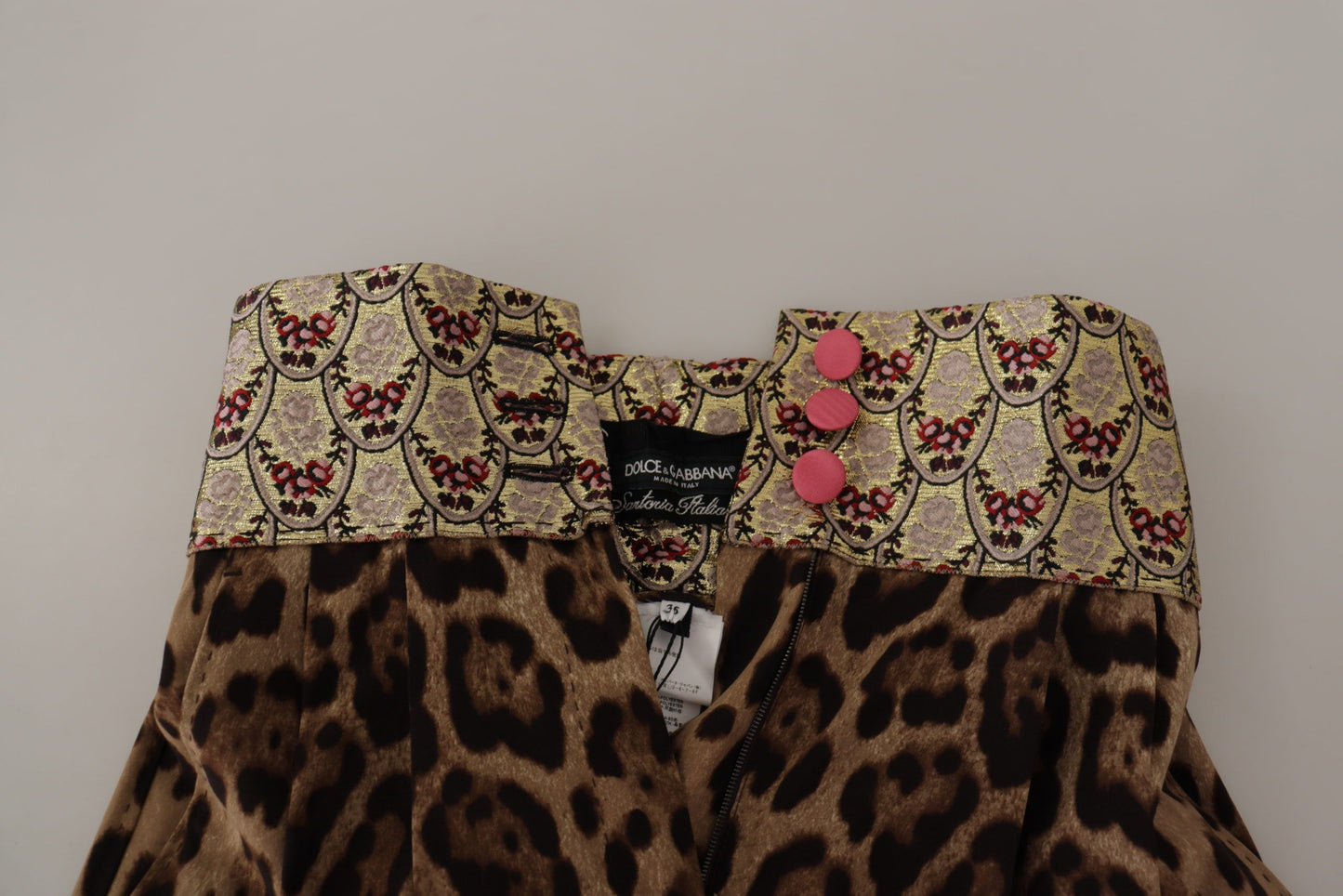 Pantalon taille haute en jacquard doré léopard marron Dolce & Gabbana