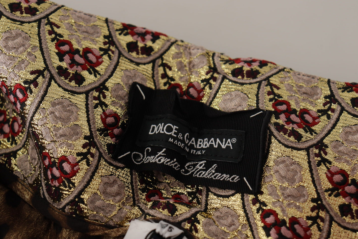 Pantalon taille haute en jacquard doré léopard marron Dolce & Gabbana