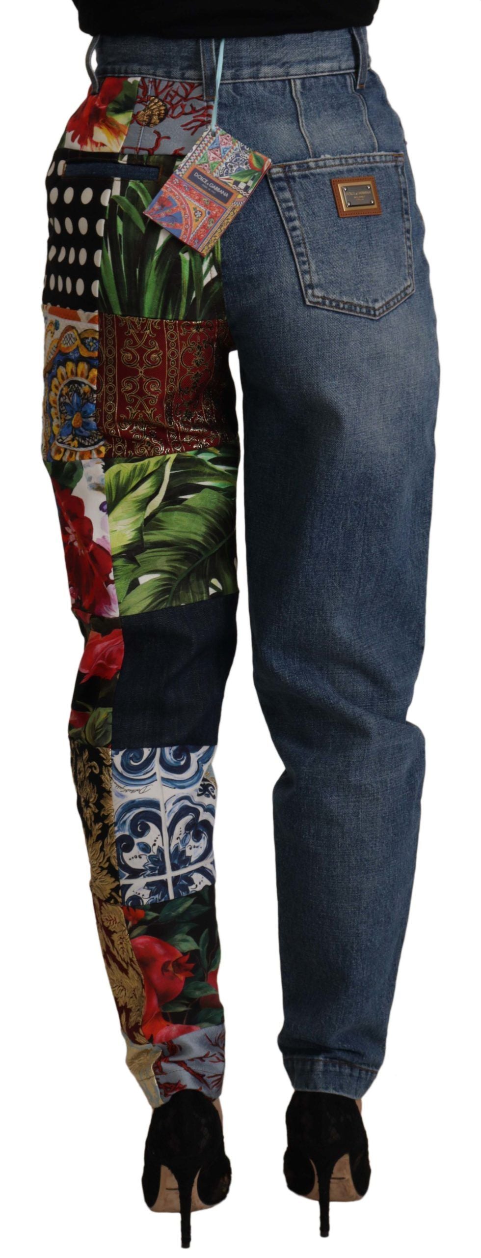 Pantalon taille haute en jacquard majolique bleu Dolce & Gabbana