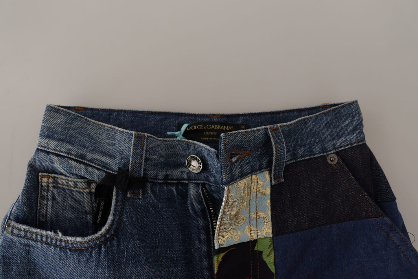 Pantalon taille haute en jacquard majolique bleu Dolce & Gabbana