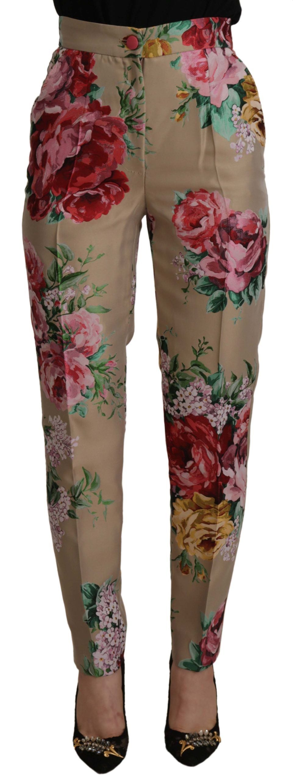 Dolce & Gabbana Robe à fleurs beige Pantalon taille haute formel