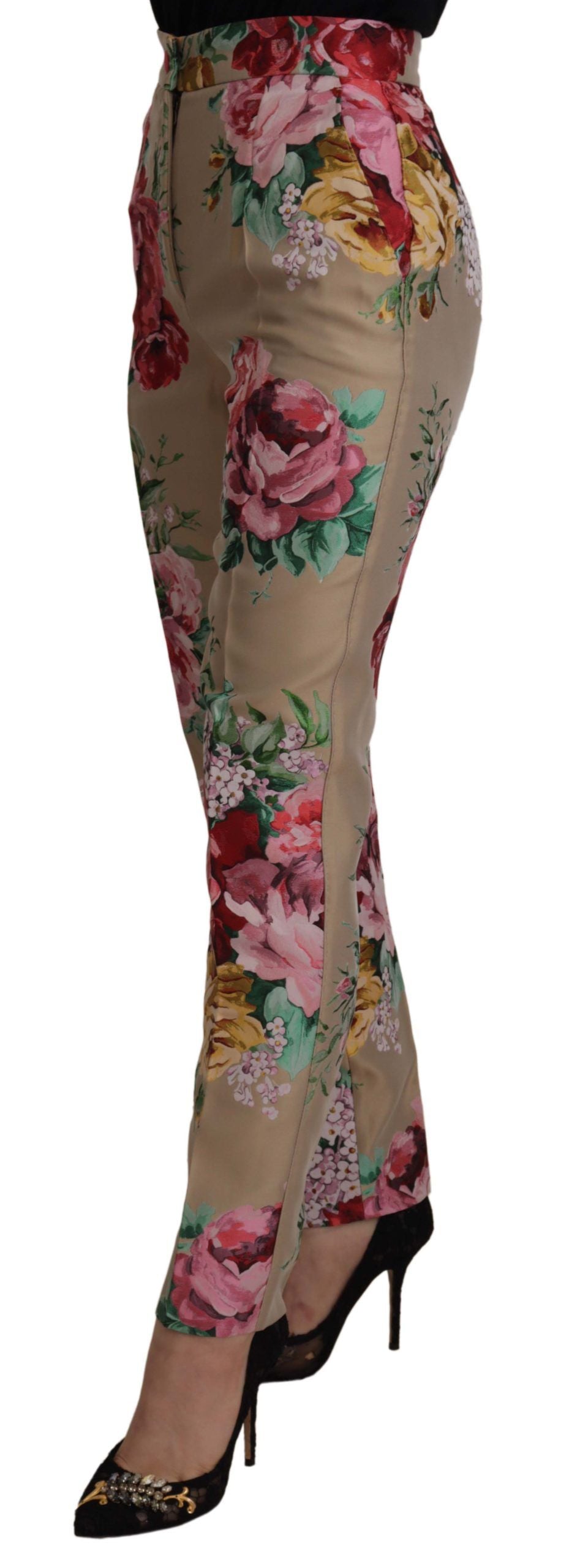 Dolce & Gabbana Robe à fleurs beige Pantalon taille haute formel