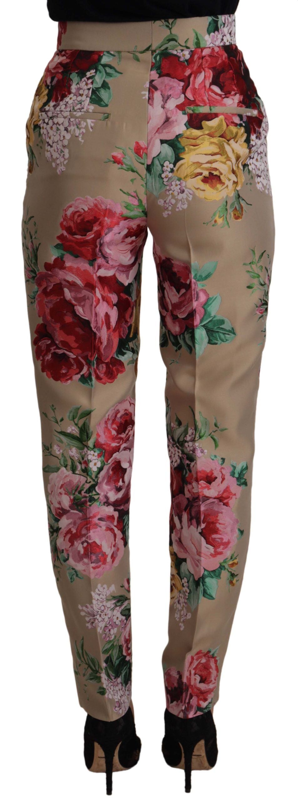 Dolce & Gabbana Robe à fleurs beige Pantalon taille haute formel
