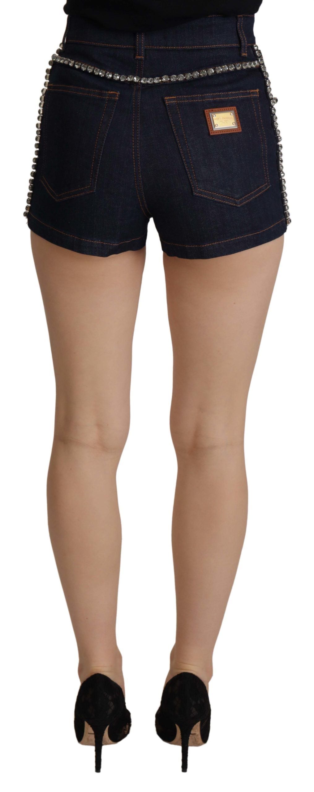 Short en denim bleu stretch à cristaux Dolce & Gabbana