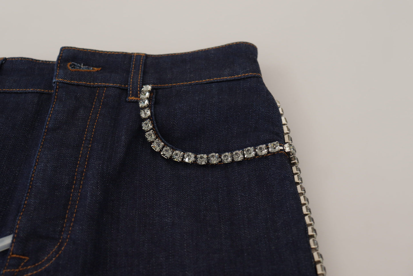 Short en denim bleu stretch à cristaux Dolce & Gabbana