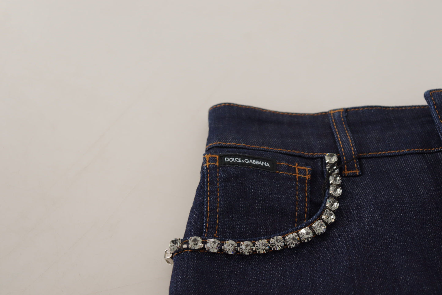 Short en denim bleu stretch à cristaux Dolce & Gabbana