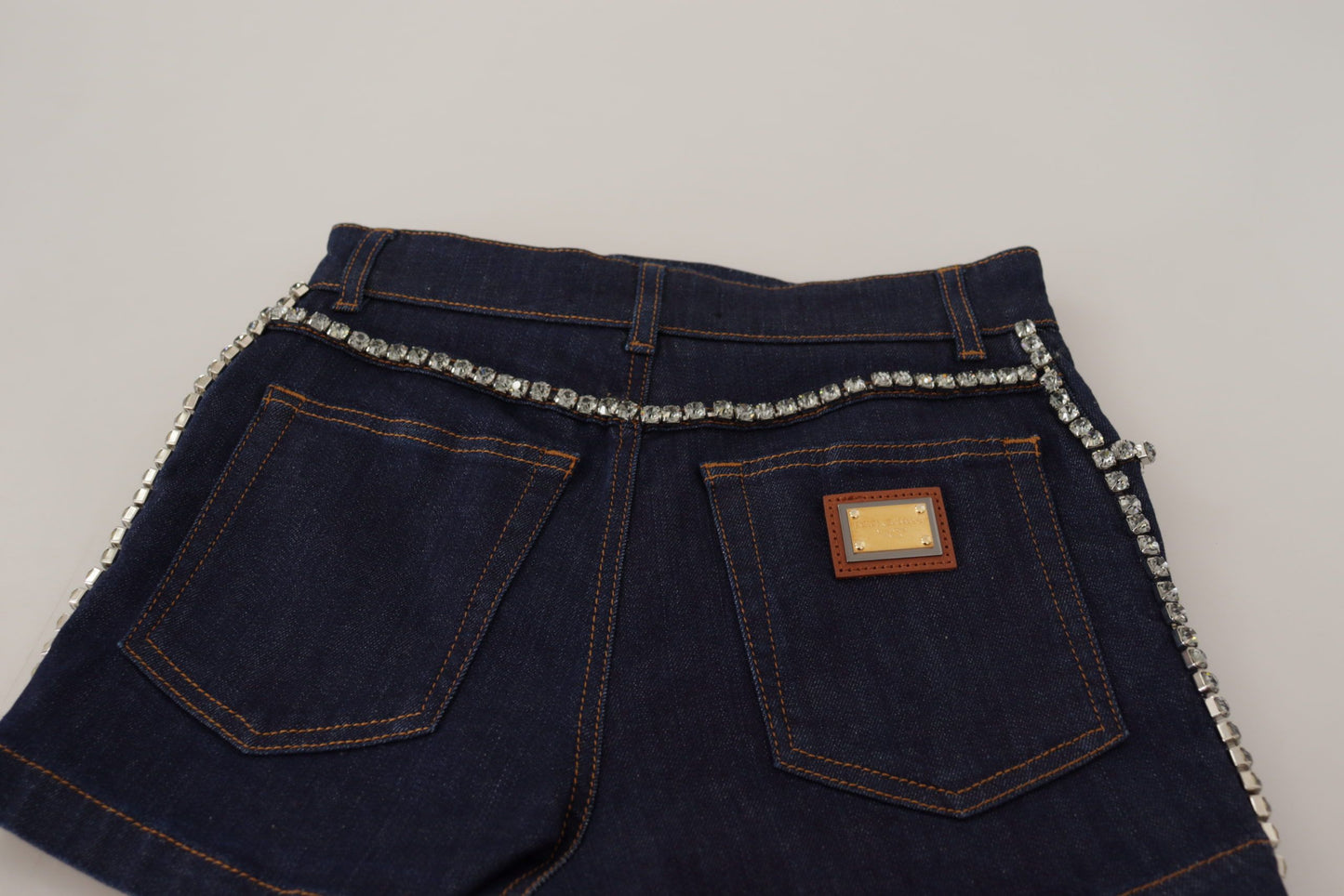 Short en denim bleu stretch à cristaux Dolce & Gabbana
