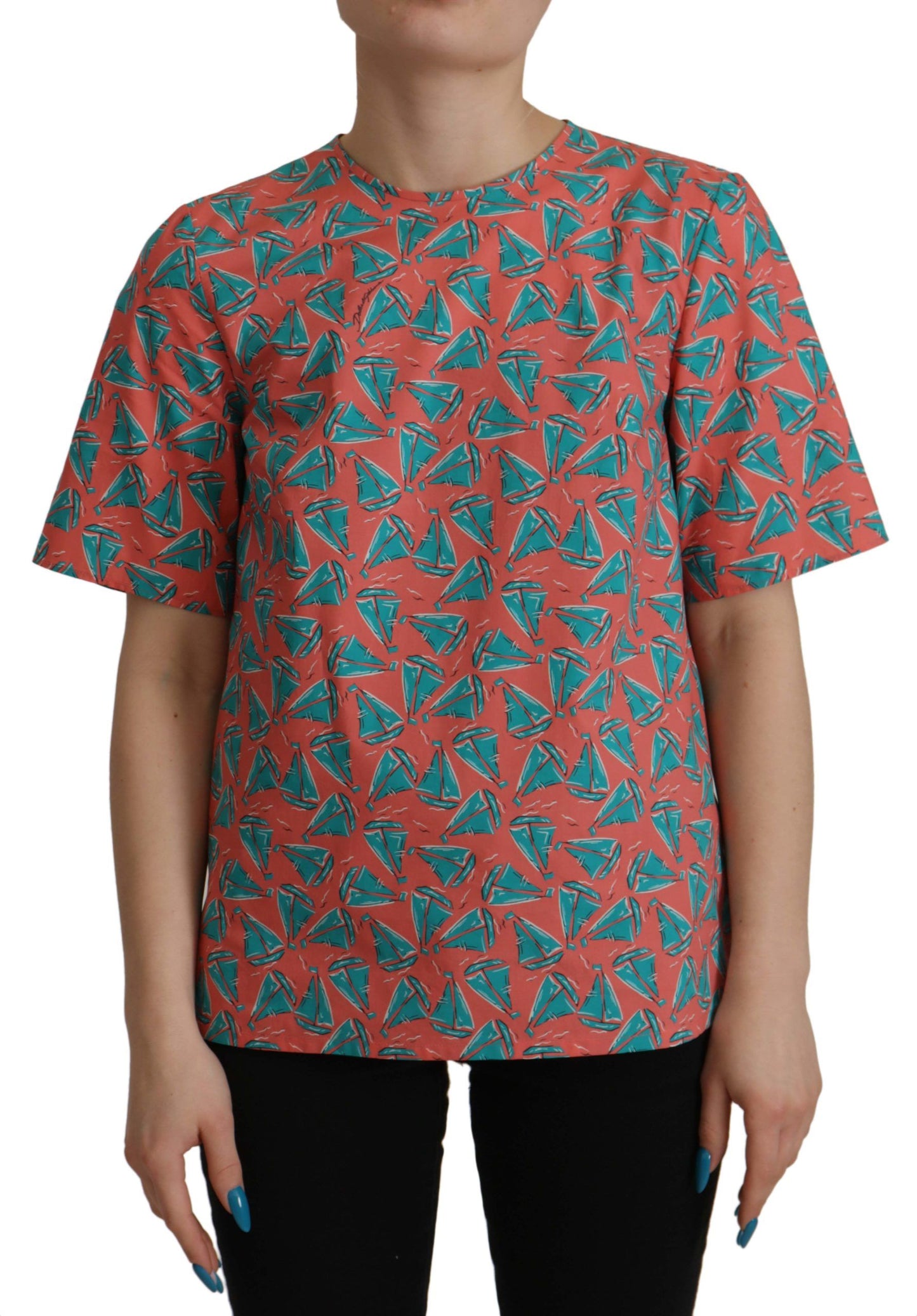 T-shirt en coton imprimé voilier rose Dolce & Gabbana
