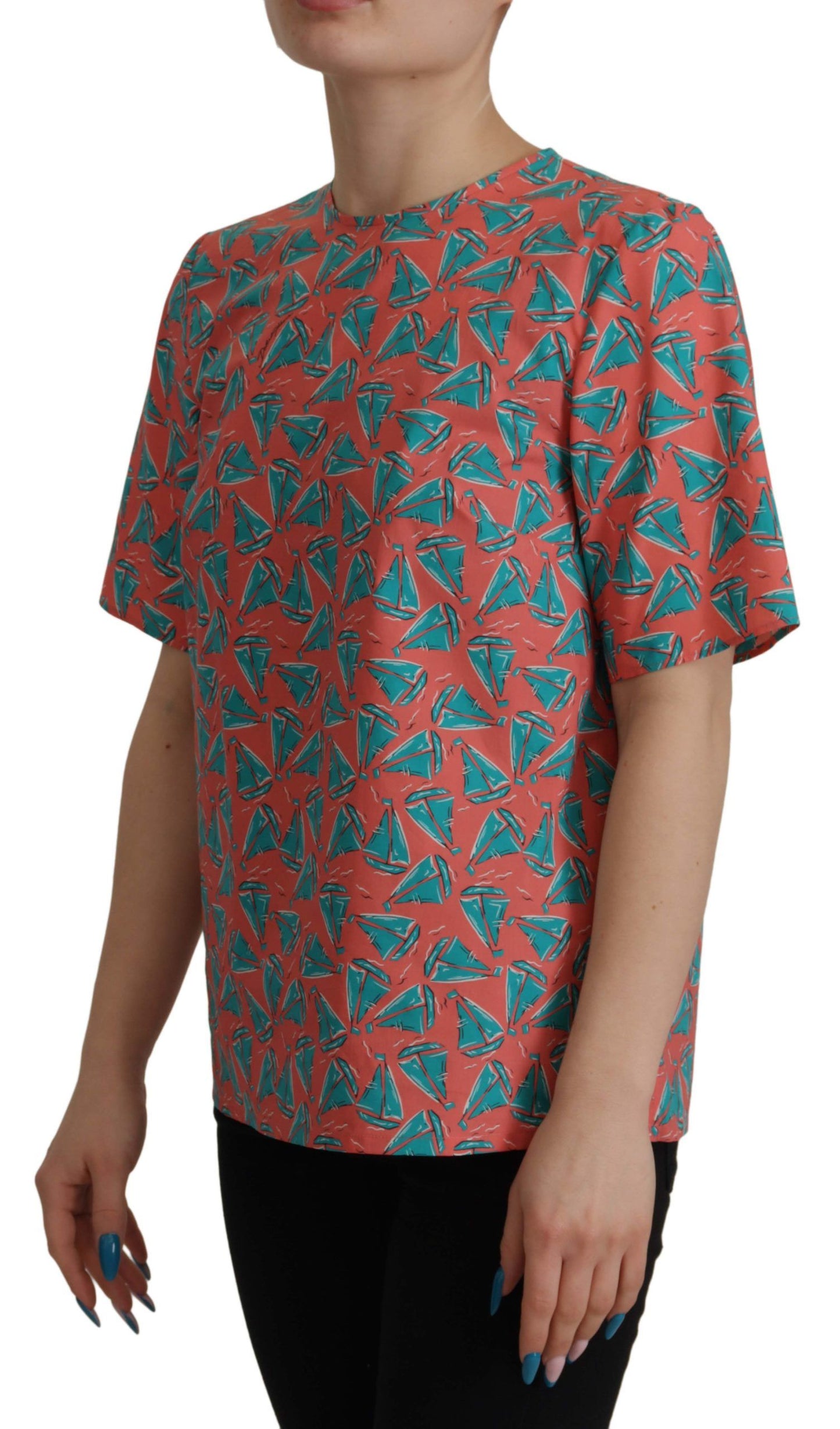 T-shirt en coton imprimé voilier rose Dolce & Gabbana