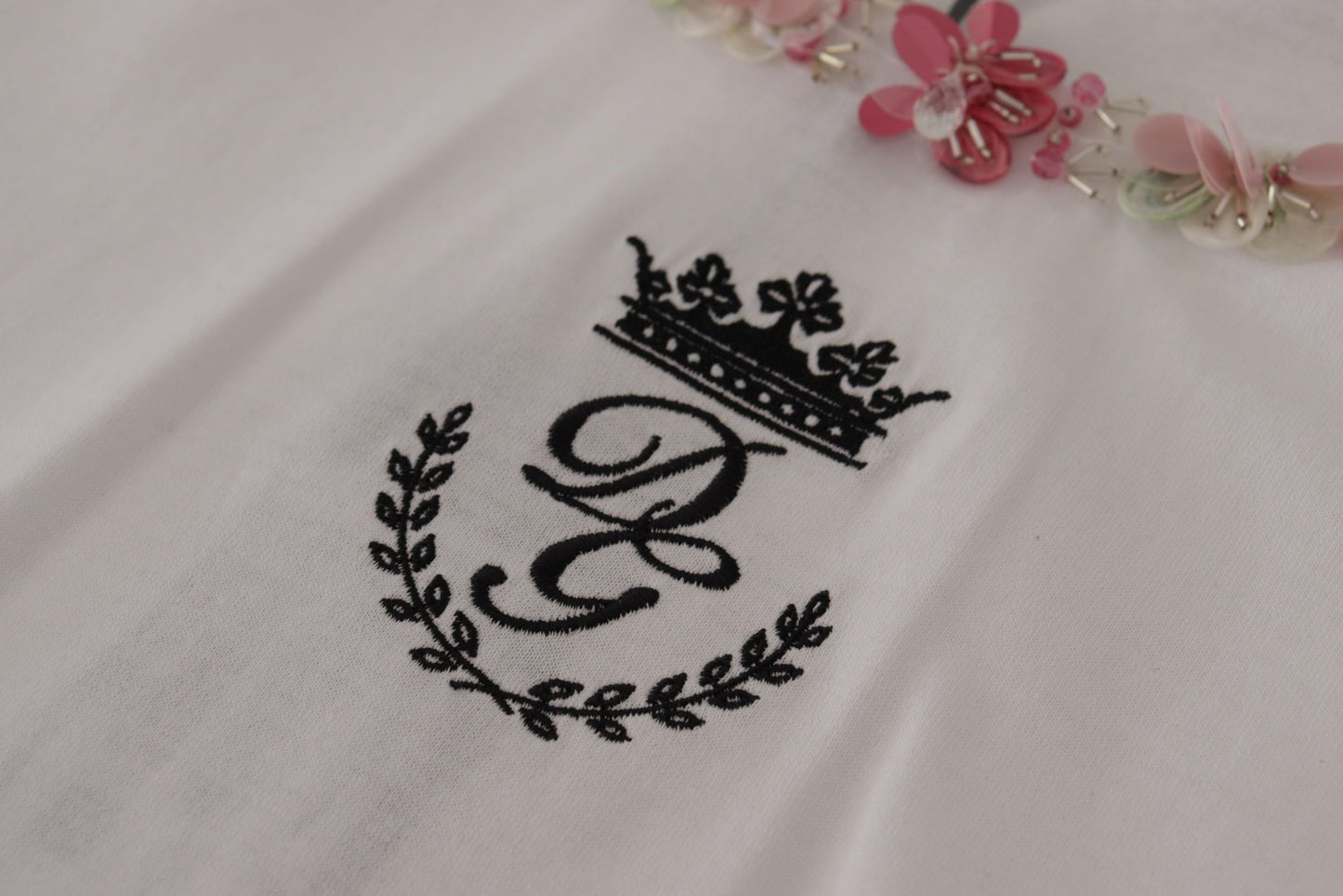 T-shirt à sequins floraux Dolce & Gabbana blanc DG Crown