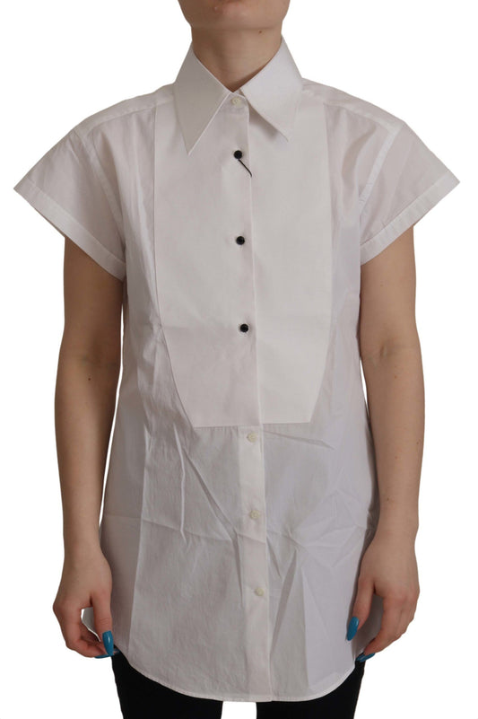 Dolce & Gabbana – Weißes, ärmelloses Smoking-Bluse-Oberteil
