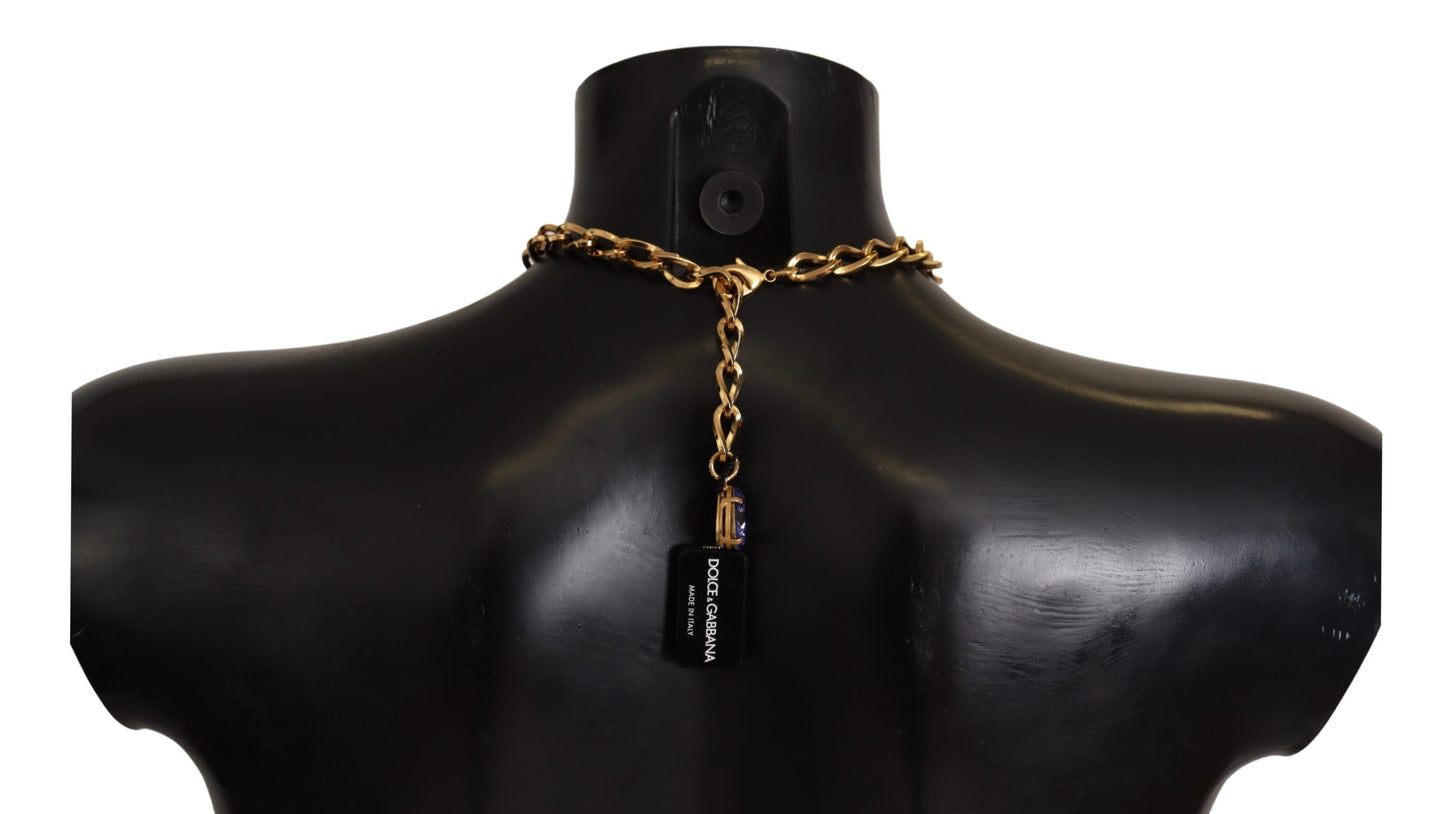 Collier Dolce & Gabbana avec pendentifs en laiton doré et perles violettes et roses