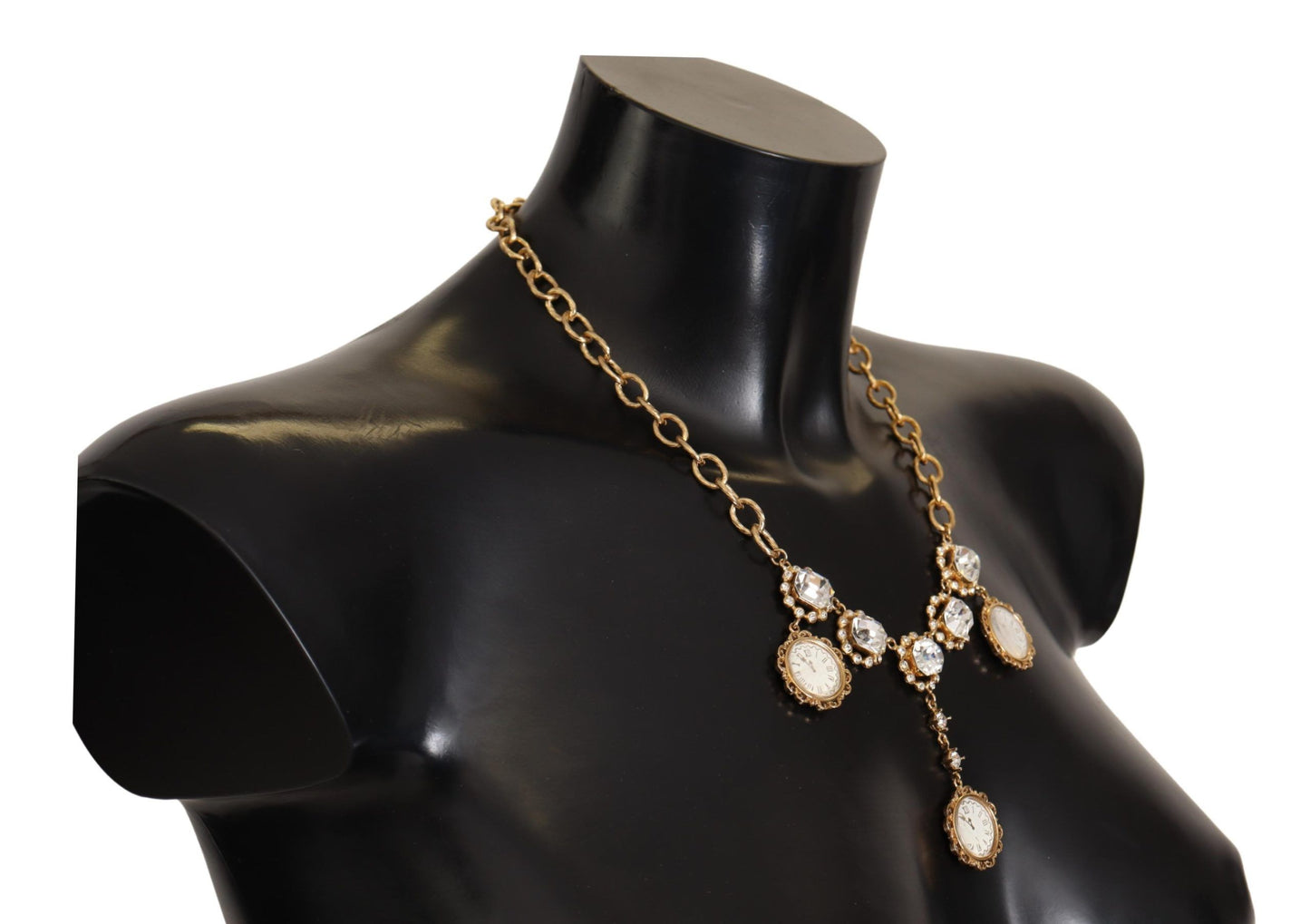 Collier Dolce & Gabbana avec chaîne en cristal et horloge dorée