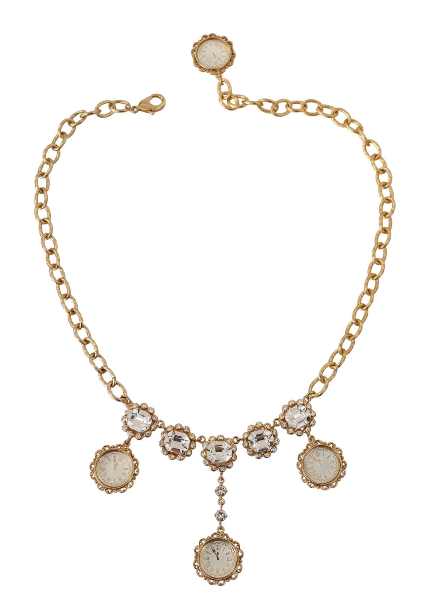 Collier Dolce & Gabbana avec chaîne en cristal et horloge dorée