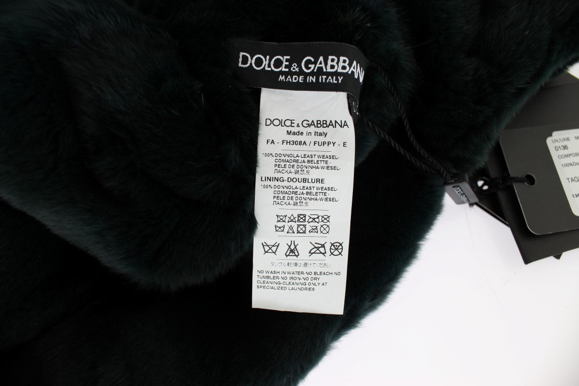 Dolce & Gabbana Grüner Wieselfell-Häkelschal mit Kapuze