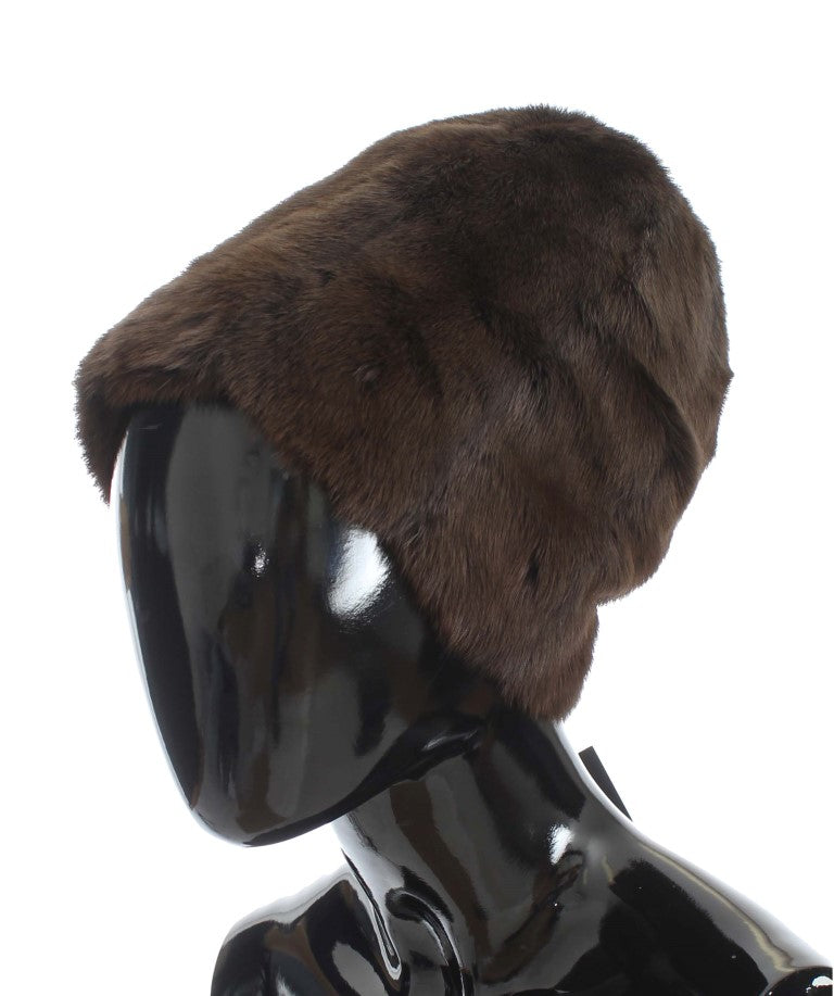 Bonnet en cachemire pour femme Dolce & Gabbana en fourrure de belette marron
