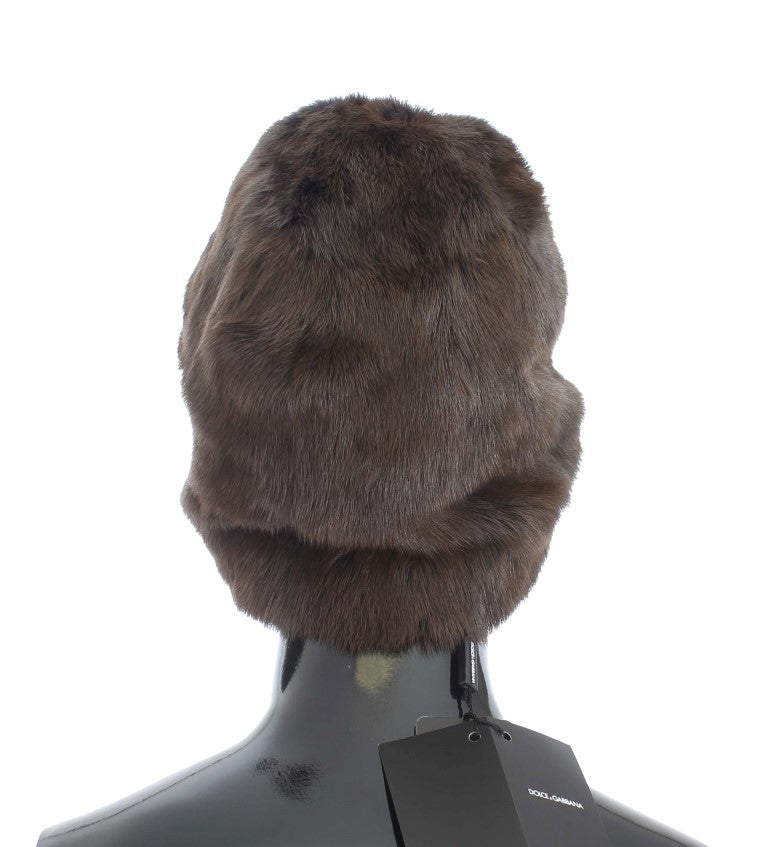 Bonnet en cachemire pour femme Dolce & Gabbana en fourrure de belette marron