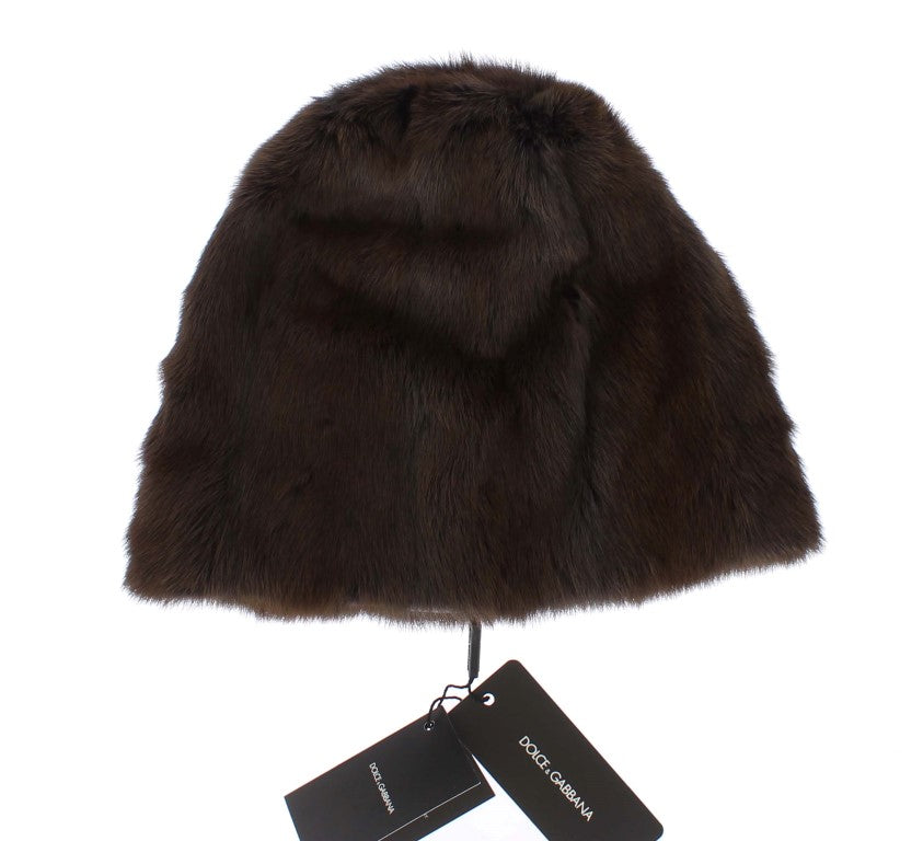 Bonnet en cachemire pour femme Dolce & Gabbana en fourrure de belette marron