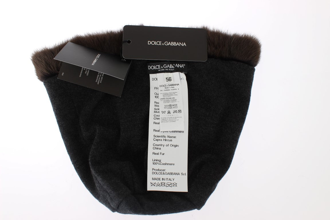 Bonnet en cachemire pour femme Dolce & Gabbana en fourrure de belette marron