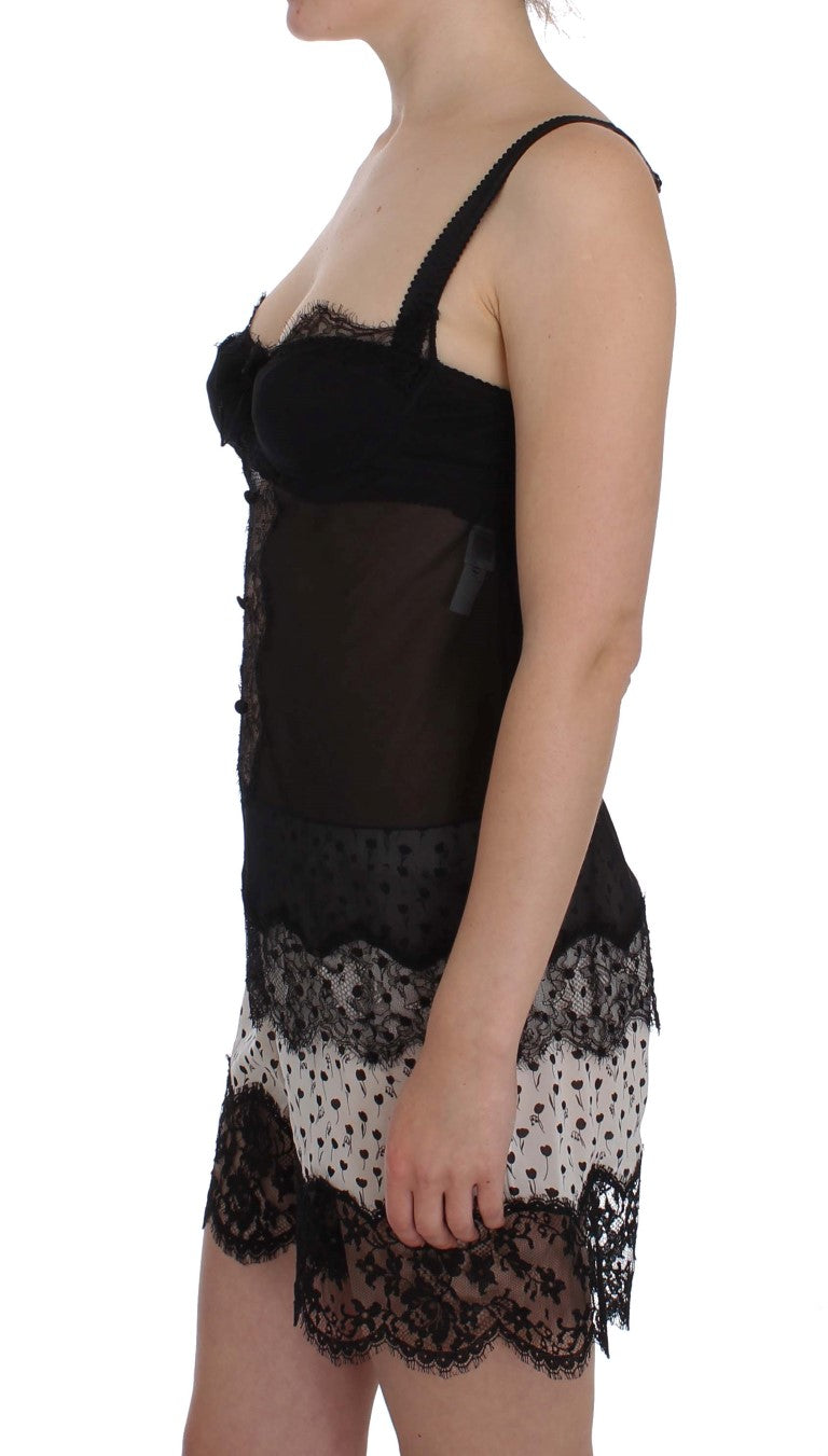 Haut de lingerie en dentelle florale noire en soie Dolce & Gabbana