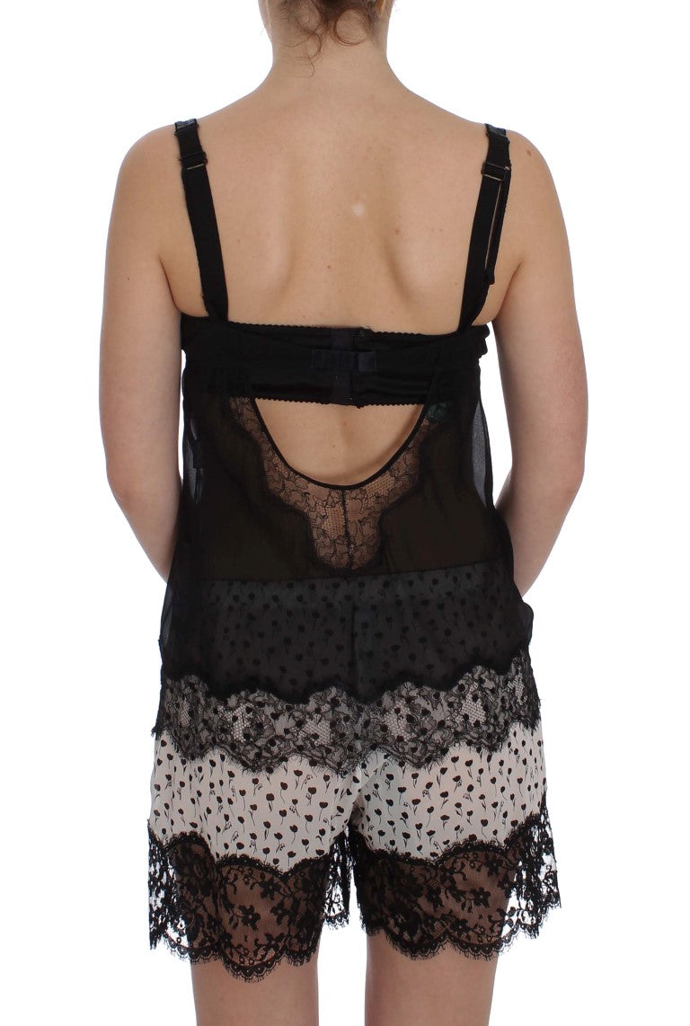 Haut de lingerie en dentelle florale noire en soie Dolce & Gabbana