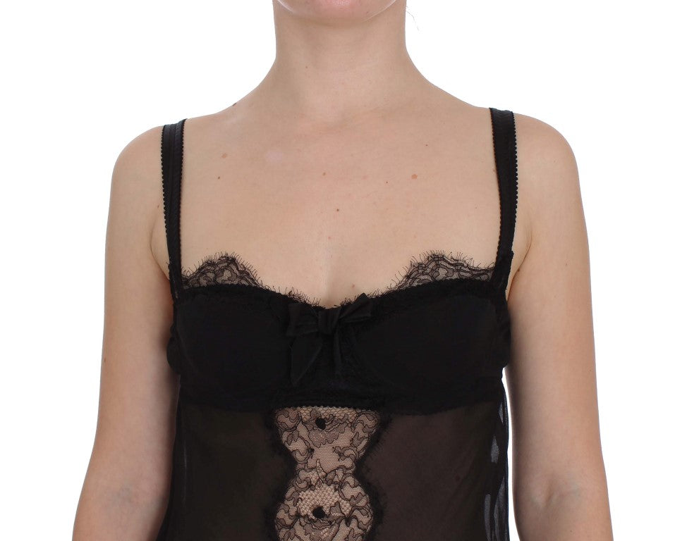 Haut de lingerie en dentelle florale noire en soie Dolce & Gabbana