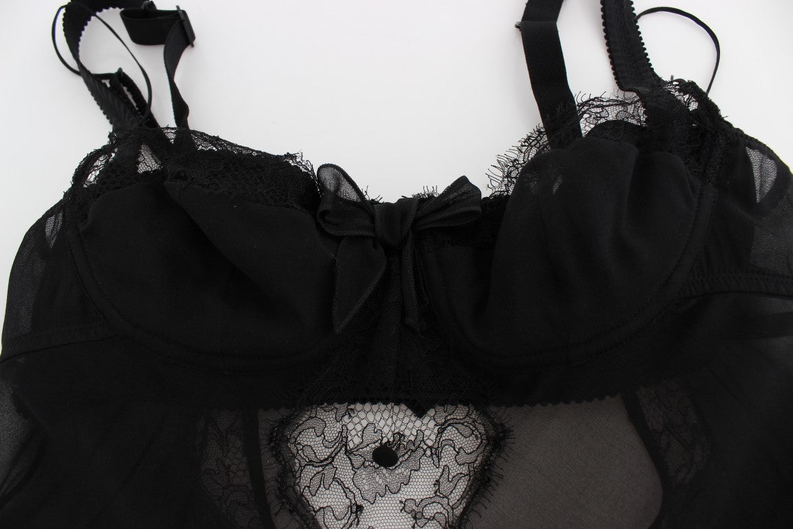 Haut de lingerie en dentelle florale noire en soie Dolce & Gabbana