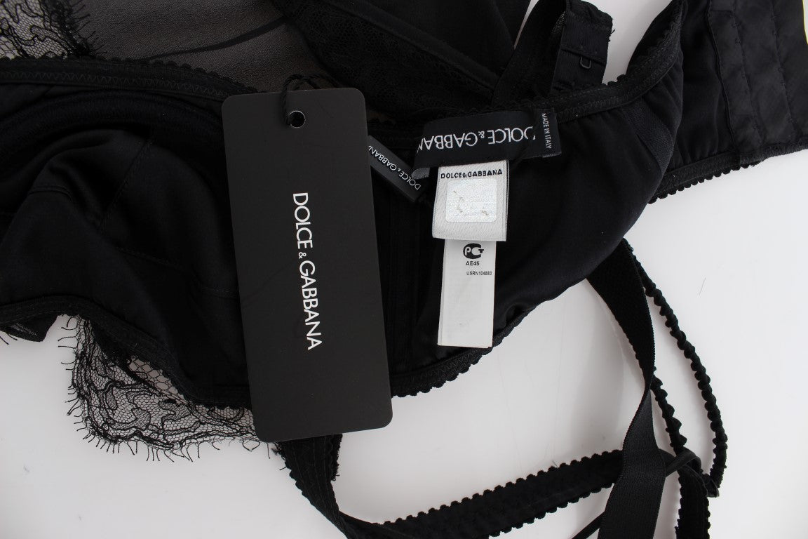Haut de lingerie en dentelle florale noire en soie Dolce & Gabbana