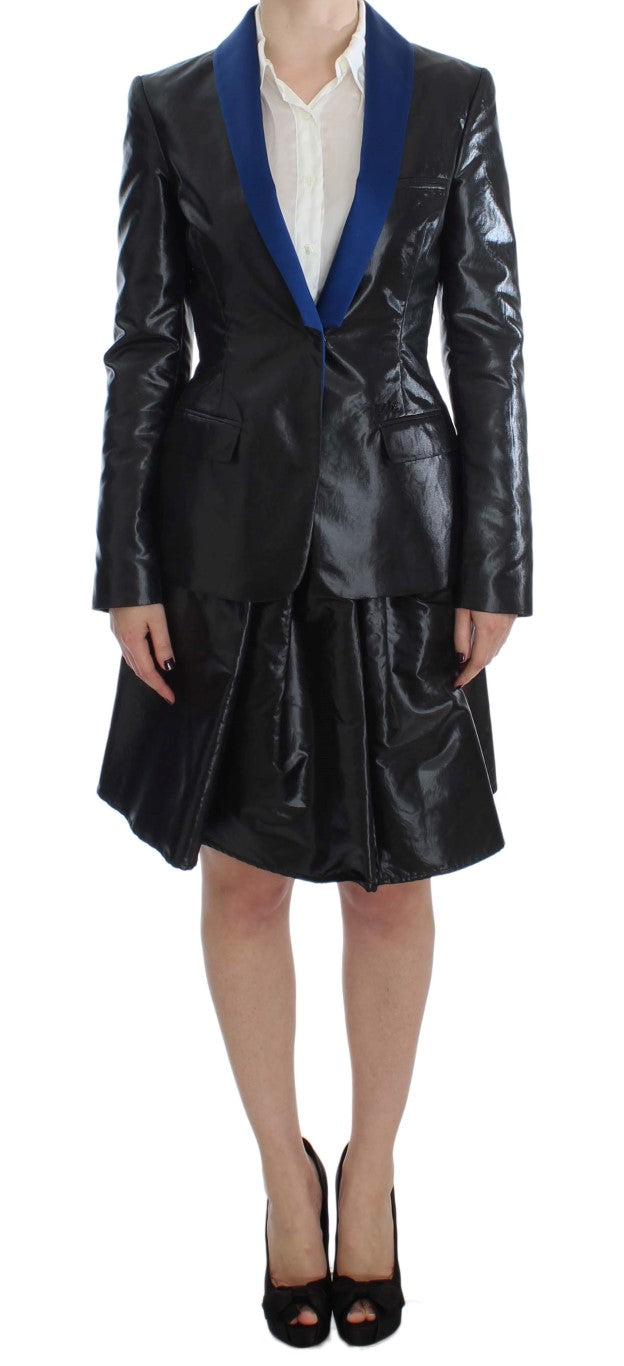 Exte Schwarz Blau Zweiteiliger Anzug Rock & Blazer