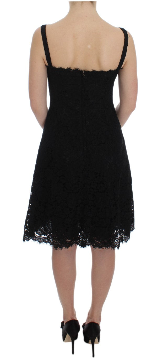 Robe droite en dentelle florale noire Dolce & Gabbana, longueur genou