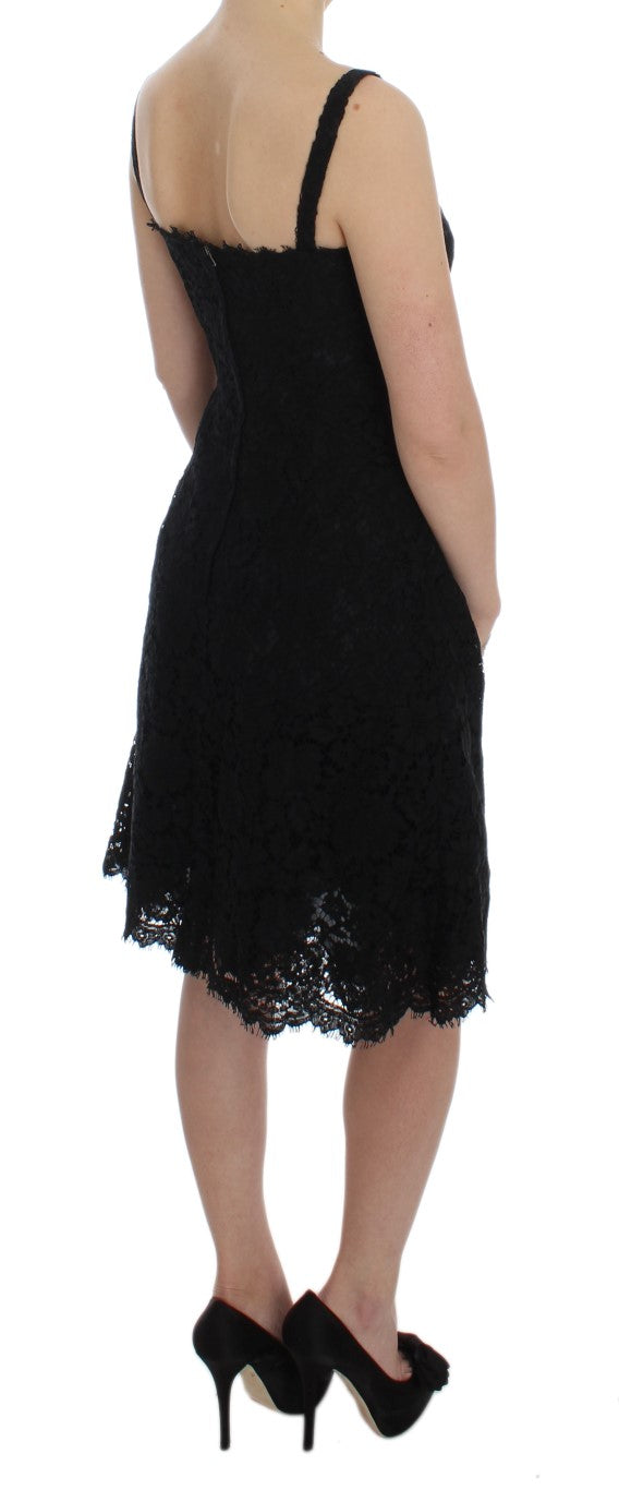 Robe droite en dentelle florale noire Dolce & Gabbana, longueur genou