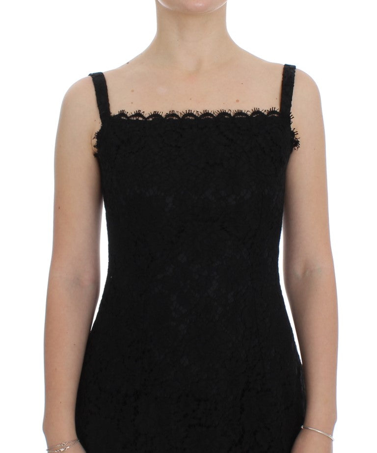 Robe droite en dentelle florale noire Dolce & Gabbana, longueur genou