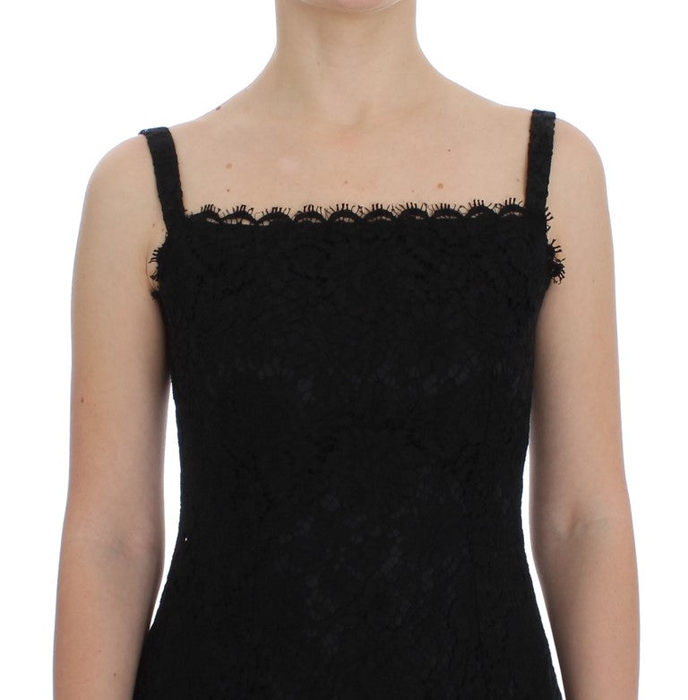 Robe droite en dentelle florale noire Dolce & Gabbana, longueur genou