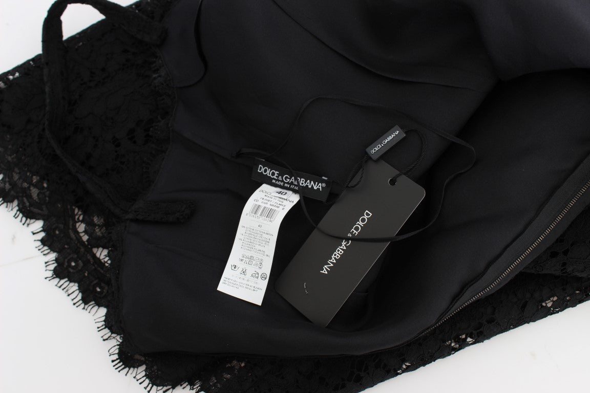 Robe droite en dentelle florale noire Dolce & Gabbana, longueur genou