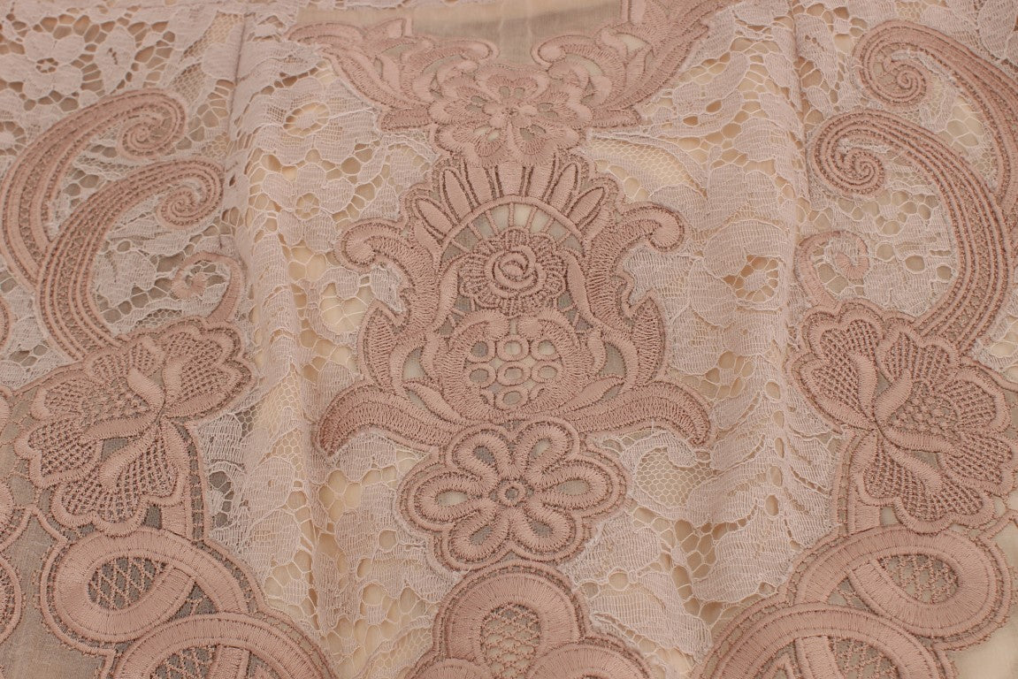 Dolce & Gabbana – Etuikleid aus Seidenspitze mit Stickerei in Rosa