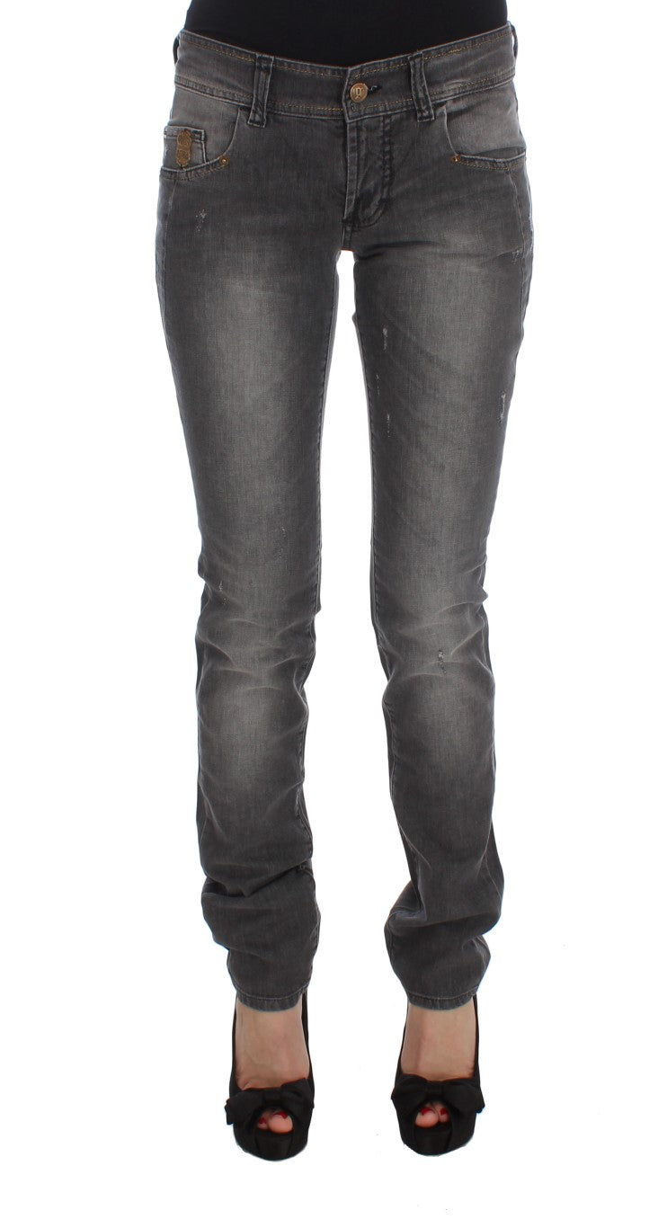 Jean slim stretch en coton mélangé délavé gris John Galliano