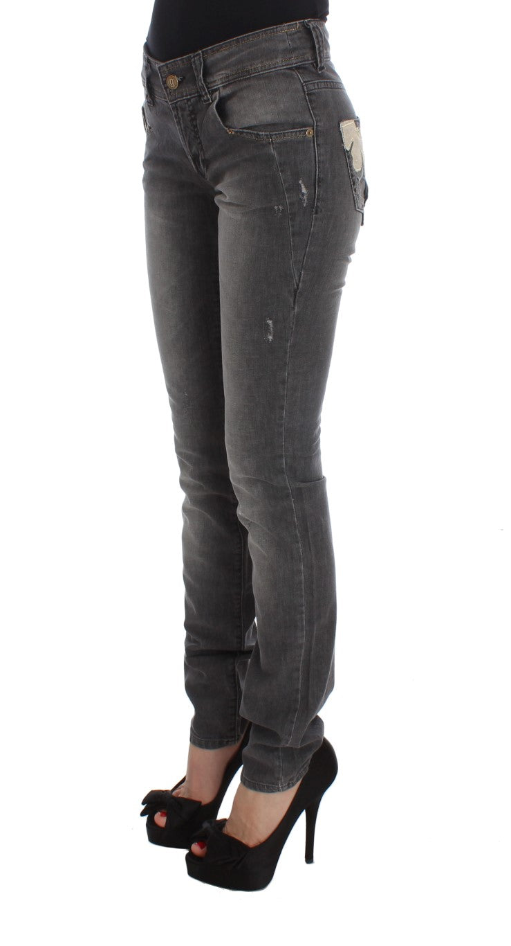 Jean slim stretch en coton mélangé délavé gris John Galliano
