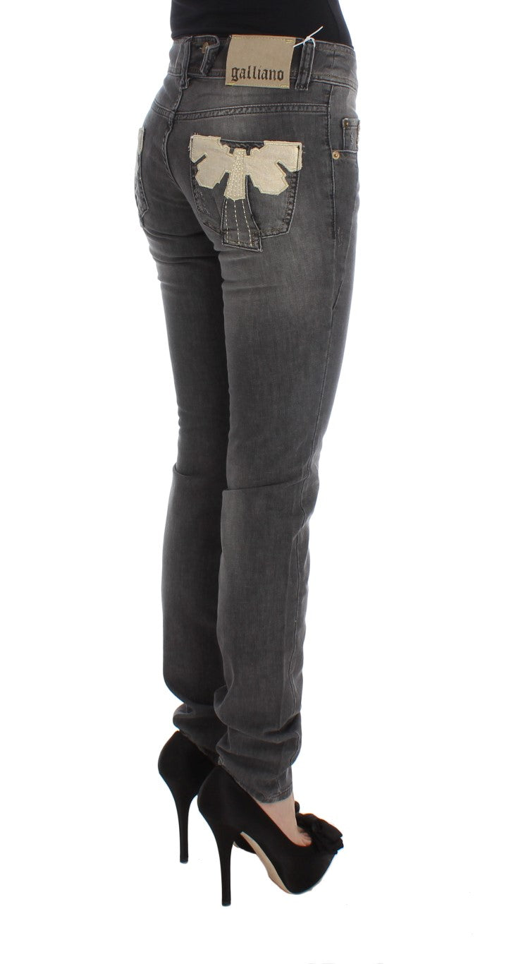 Jean slim stretch en coton mélangé délavé gris John Galliano
