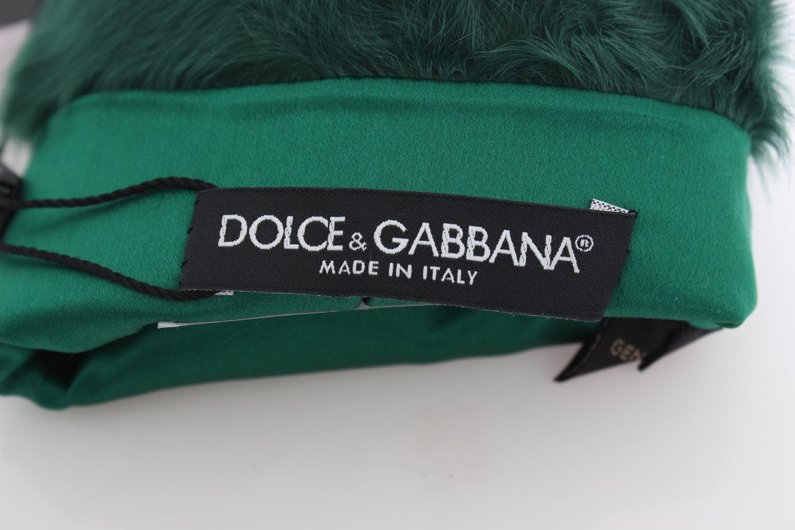 Dolce & Gabbana – Grüne Xiangao-Ellenbogenhandschuhe aus Leder mit Pelz