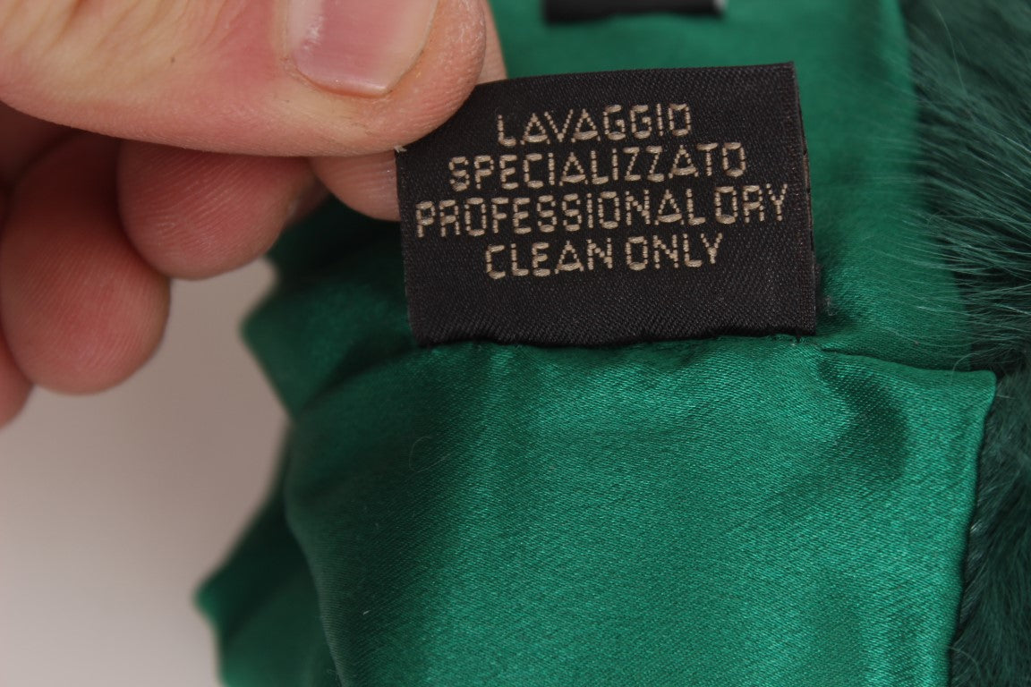 Dolce & Gabbana – Grüne Xiangao-Ellenbogenhandschuhe aus Leder mit Pelz