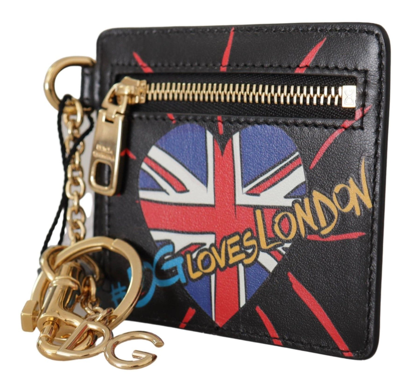 Dolce & Gabbana – Kartenetui aus schwarzem Leder #DGLovesLondon mit Schlüsselanhänger und Münzfach