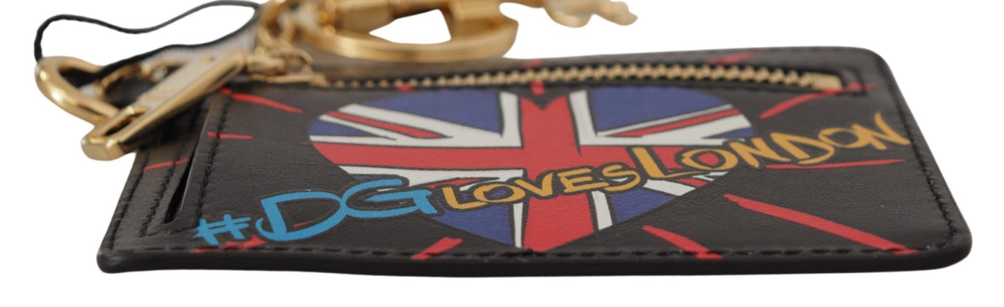 Dolce & Gabbana – Kartenetui aus schwarzem Leder #DGLovesLondon mit Schlüsselanhänger und Münzfach